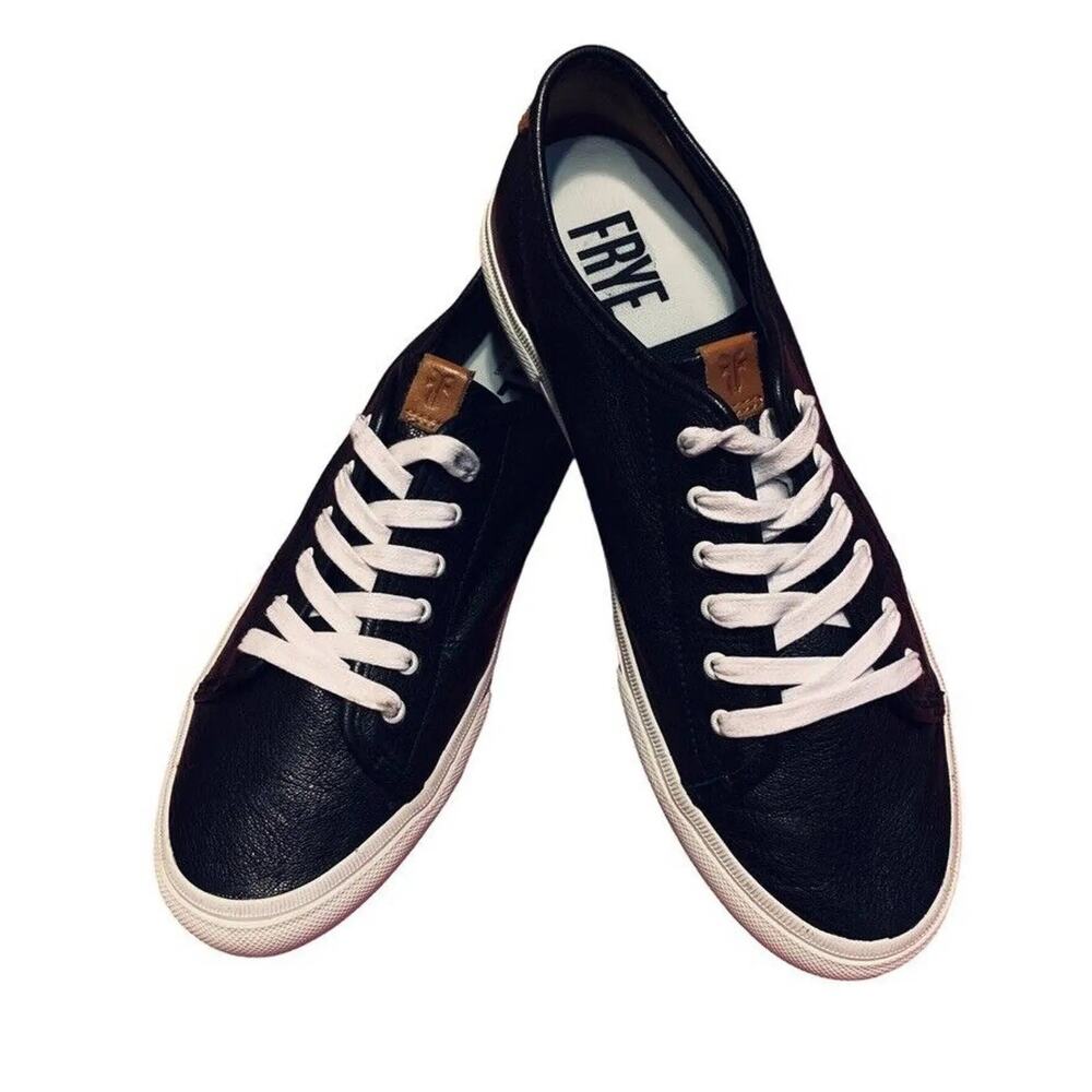 FRYE Sz 9 Leather Gia Low Lace Casual Sneaker Women Black Round Toe